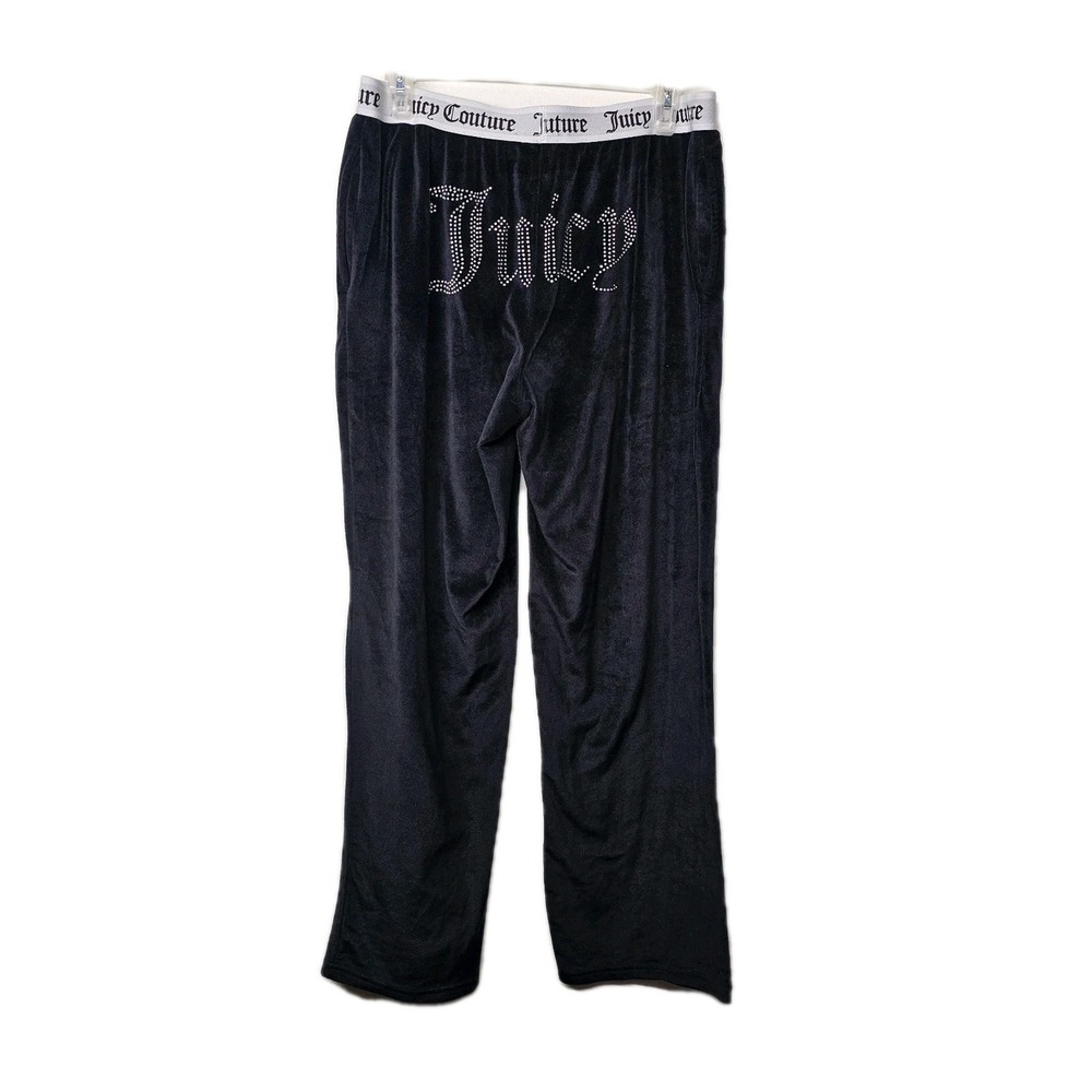 Juicy Couture Velour Womens Medium Black Rhinestone Bling Spellout Sleepwear